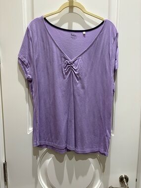 Boden Lavender Short-Sleeve V-Neck Top with Gathered Front